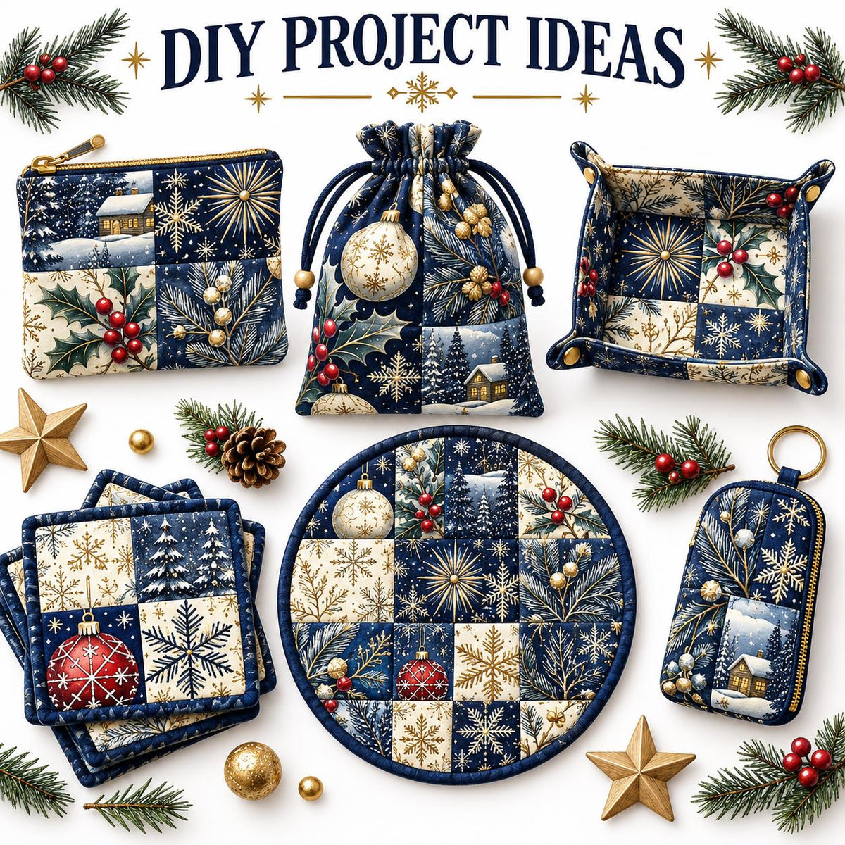 10Pc/Set Christmas Series Star Tree Holly House Fat Quarter Fabric, Pre-Cut Square Fabric Assort, Fabric Set, Craft Fabric, Handmade DIY Patchwork Fabric,Home Quilting Sewing Fabric, Packaging Fabric, Scrapbooking Craft Hobbyist