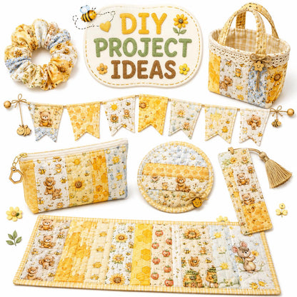 10Pc/Set, Making 10 Images 1pc Each, Each Size: 6.3*50cm Bear Honey Yellow Series Sliced Fabric Set Style Combination, Polyester Jelly Roll Fabric Strips, Pre-Cut Quilting Squares, For Quilting DIY, Handicrafts And Sewing, Blankets, Rugs