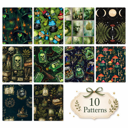 10pcs Vintage Wishing Bottle Skull Dark Pattern Jelly Roll Fabric Strips 2.5X19.7inch Pre-cut 100% Polyester for Patchwork Quilts, Table Runners, Placemats, Tote Bags, Storage Pouches, Makeup Bags, Coasters, Quilt Blocks & Binding Halloween Gift
