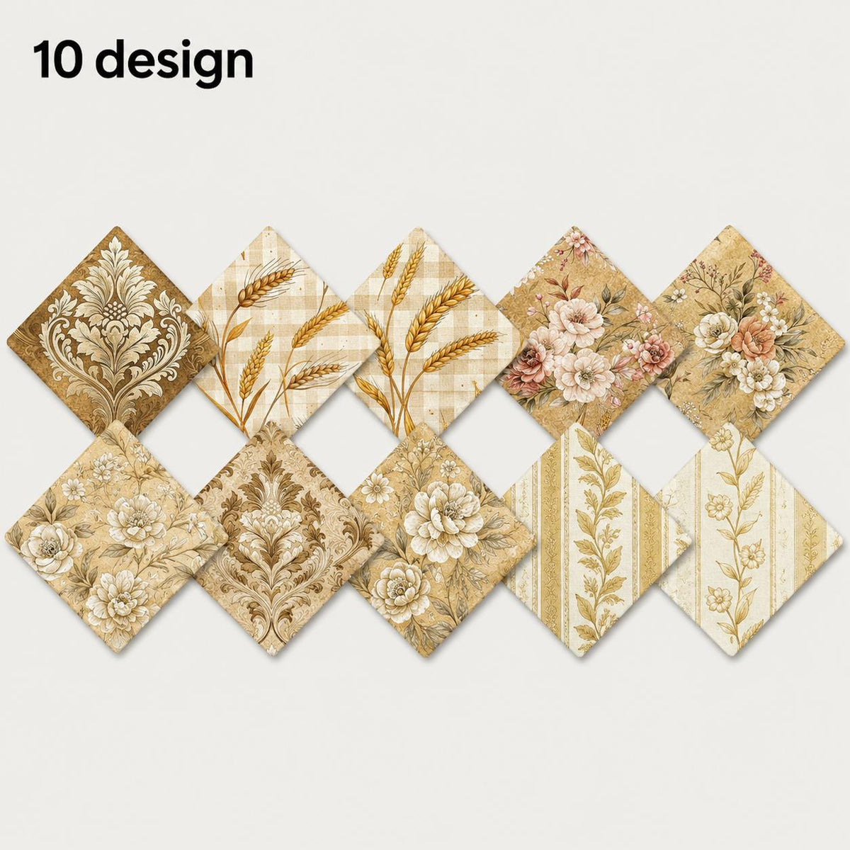 10pcS Charm Pack Set Floral Ear Of Wheat Pattern VIntage Style HAndmade DIY With Rich Color and Texture Elements 100% Polyester Patchwork in 10 Design Styles Suitable For Patchwork DIY Craft Projects DIY Wallet Making Gift Giving Bag Making Mother's Day G