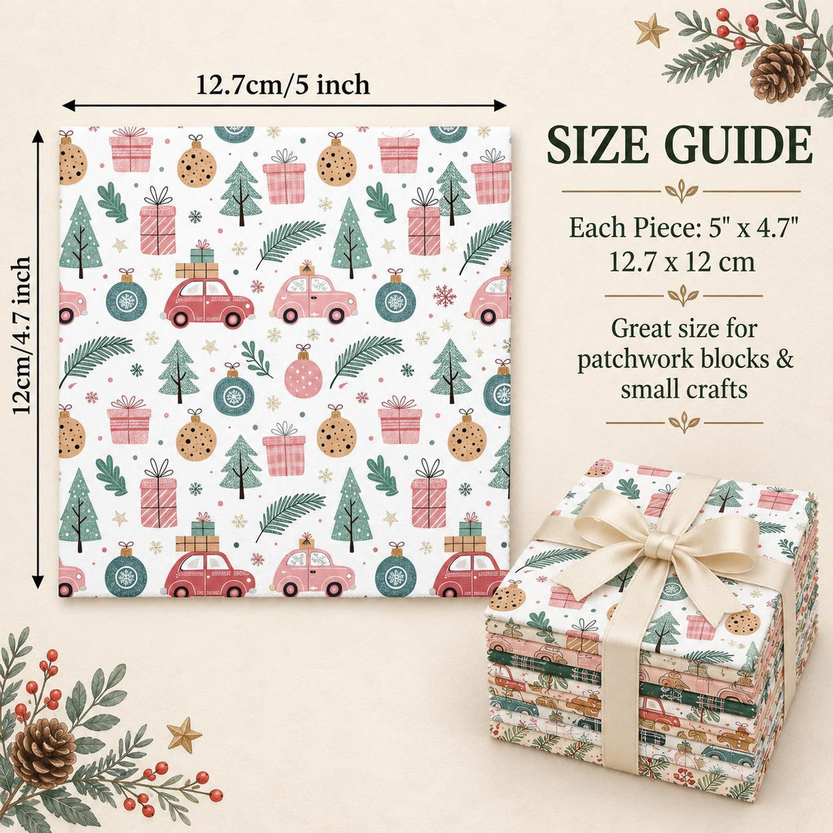 10Pc/Set Christmas Series Star Car Tree Gift Crutch Fat Quarter Fabric, Pre-Cut Square Fabric Assort, Fabric Set, Craft Fabric, Handmade DIY Patchwork Fabric,Home Quilting Sewing Fabric, Packaging Fabric, Scrapbooking Craft Hobbyist