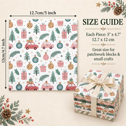 10Pc/Set Christmas Series Star Car Tree Gift Crutch Fat Quarter Fabric, Pre-Cut Square Fabric Assort, Fabric Set, Craft Fabric, Handmade DIY Patchwork Fabric,Home Quilting Sewing Fabric, Packaging Fabric, Scrapbooking Craft Hobbyist
