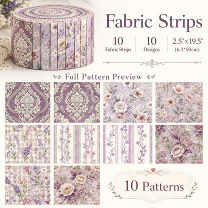 10pcs Vintage Floral Burgundy Pattern Jelly Roll Fabric Strips 2.5X19.7inch Pre-Cut 100% Polyester For Patchwork Quilts, Table Runners, Placemats, Tote Bags, Storage Pouches, Makeup Bags, Coasters, Quilt Blocks & Binding