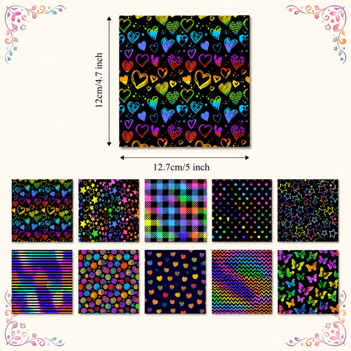 10Pc/Set Black SerieS Stripe Butterfly Dot Plaid Star Valentine's Day Fat Quarter Fabric, Pre-Cut Square Fabric Assort, Fabric Set, Craft Fabric, Handmade DIY Patchwork Fabric,Home Quilting Sewing Fabric, Packaging Fabric, Scrapbooking Craft Hobbyist