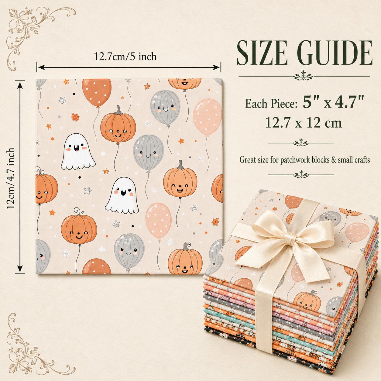 10pcs Charm Pack Set Pumpkin Ghost Halloween Vintage Style Pattern Handmade DIY with Rich Color and Texture Elements 100% Polyester Patchwork in 10 Design Styles Suitable for Patchwork DIY Craft Projects DIY Wallet Making Gift Giving Bag Making Mother's D