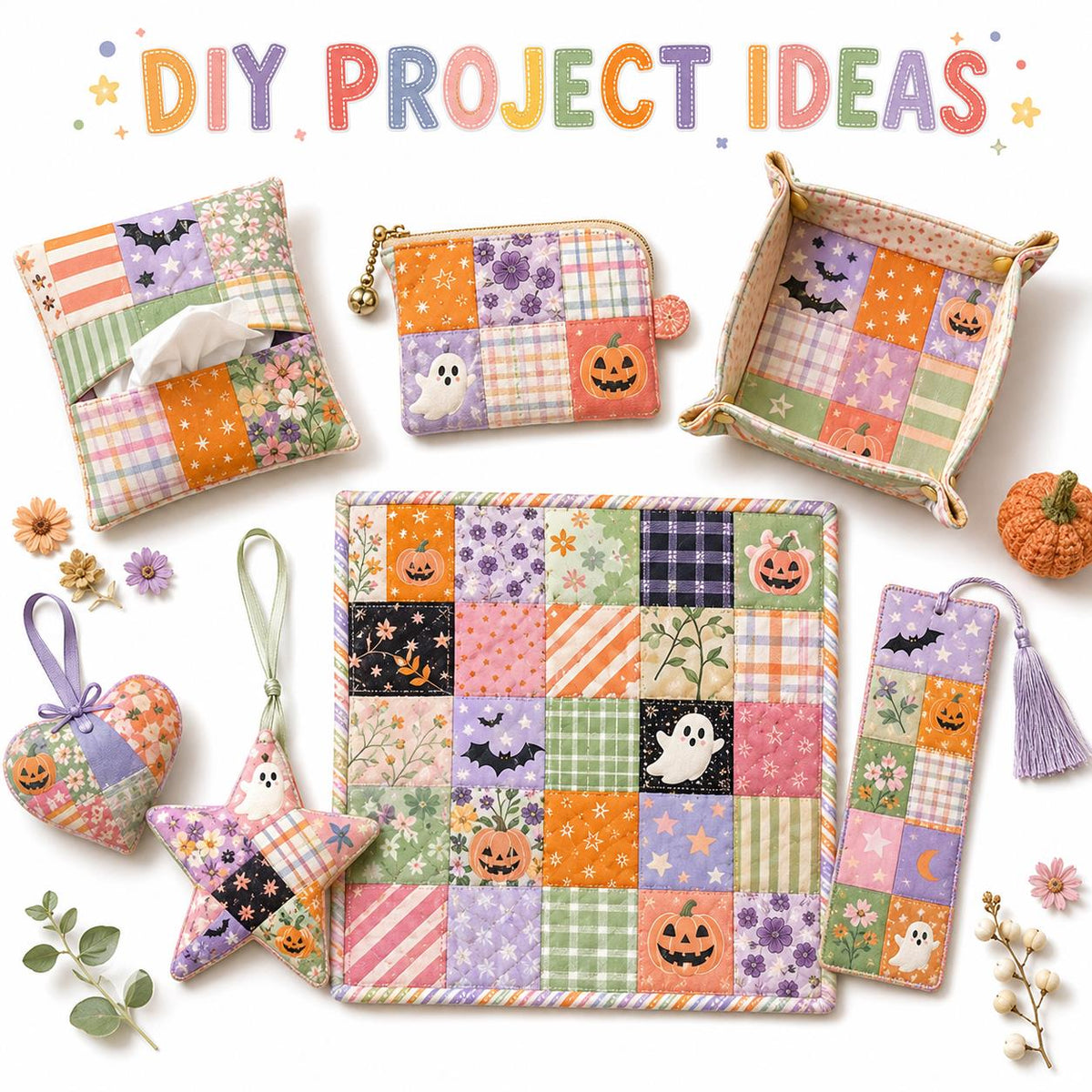 10pcs Charm Pack Set Bat Pumpkin Halloween Pattern Vintage Style Handmade DIY with Rich Color and Texture Elements 100% Polyester Patchwork in 10 Design Styles Suitable for Patchwork DIY Craft Projects DIY Wallet Making Gift Giving Bag Making Mother's Day