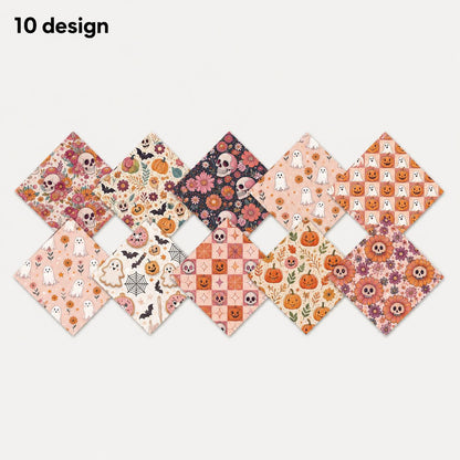 10pcs Charm Pack Set Halloween Pumpkin Ghost Pattern Vintage Style Handmade DIY with Rich Color and Texture Elements 100% Polyester Patchwork in 10 Design Styles Suitable for Patchwork DIY Craft Projects DIY Wallet Making Gift Giving Bag Making Mother's D