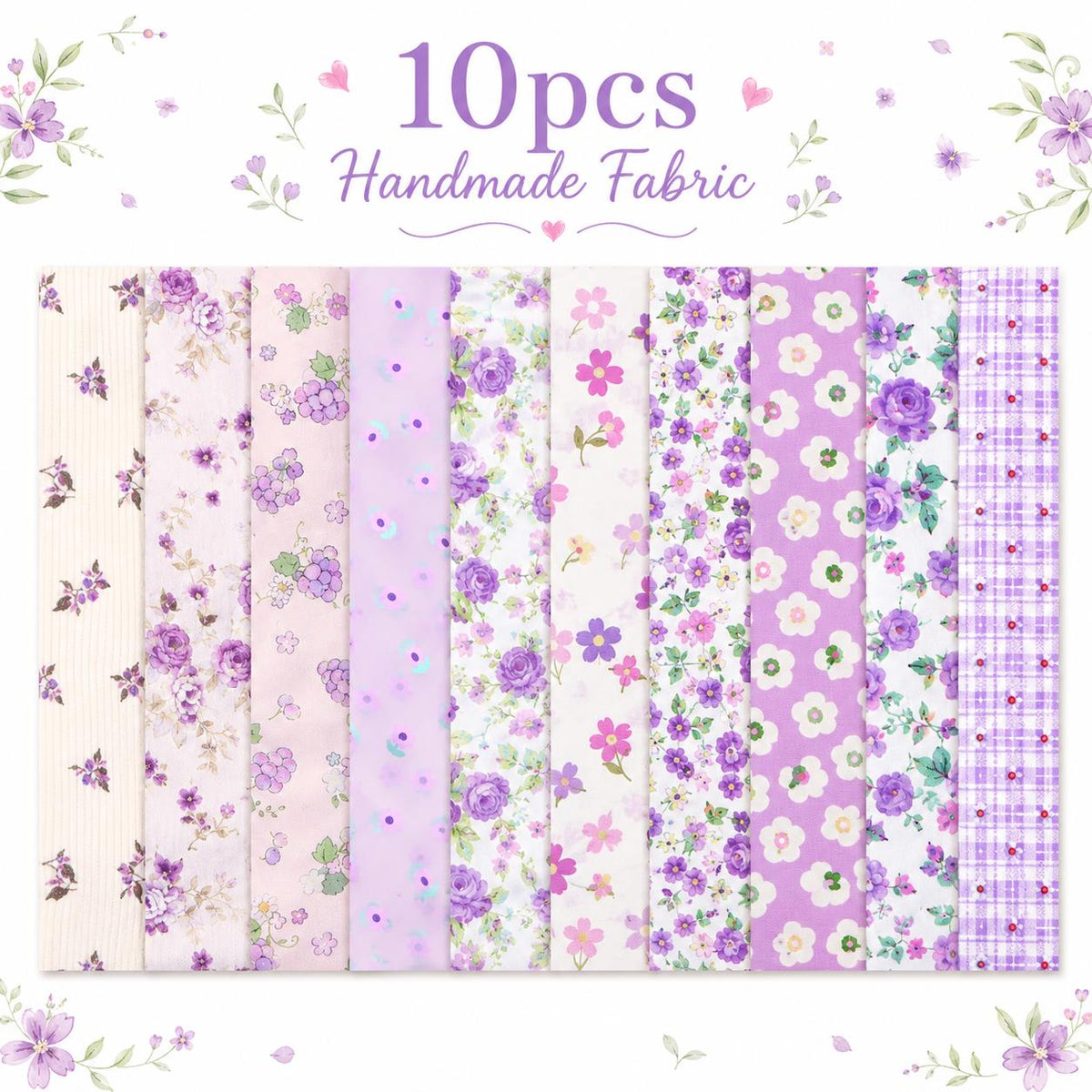 10pcs Vintage Floral Purple Pattern Jelly Roll Fabric Strips 2.5X19.7inch Pre-cut 100% Polyester for Patchwork Quilts, Table Runners, Placemats, Tote Bags, Storage Pouches, Makeup Bags, Coasters, Quilt Blocks & Binding Multi-color