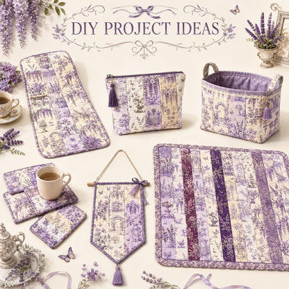 10pcs Vintage Lavender Floral Pattern Jelly Roll Fabric Strips 2.5X19.7inch Pre-Cut 100% Polyester For Patchwork Quilts, Table Runners, Placemats, Tote Bags, Storage Pouches, Makeup Bags, Coasters, Quilt Blocks & Binding