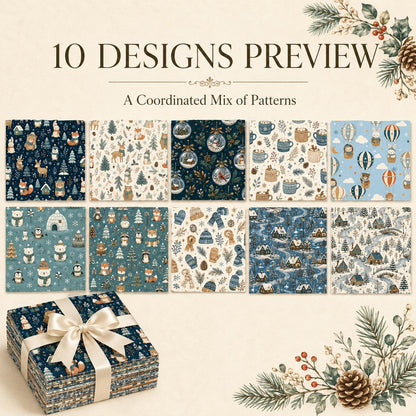 10Pc/Set Christmas Series Heart Star Rabbit Deer Fox Penguin Bear Holly Pinecones Seal Fire Balloon Fat Quarter Fabric, Pre-Cut Square Fabric Assort, Fabric Set, Craft Fabric, Handmade DIY Patchwork Fabric,Home Quilting Sewing Fabric, Packaging Fabric, Sc