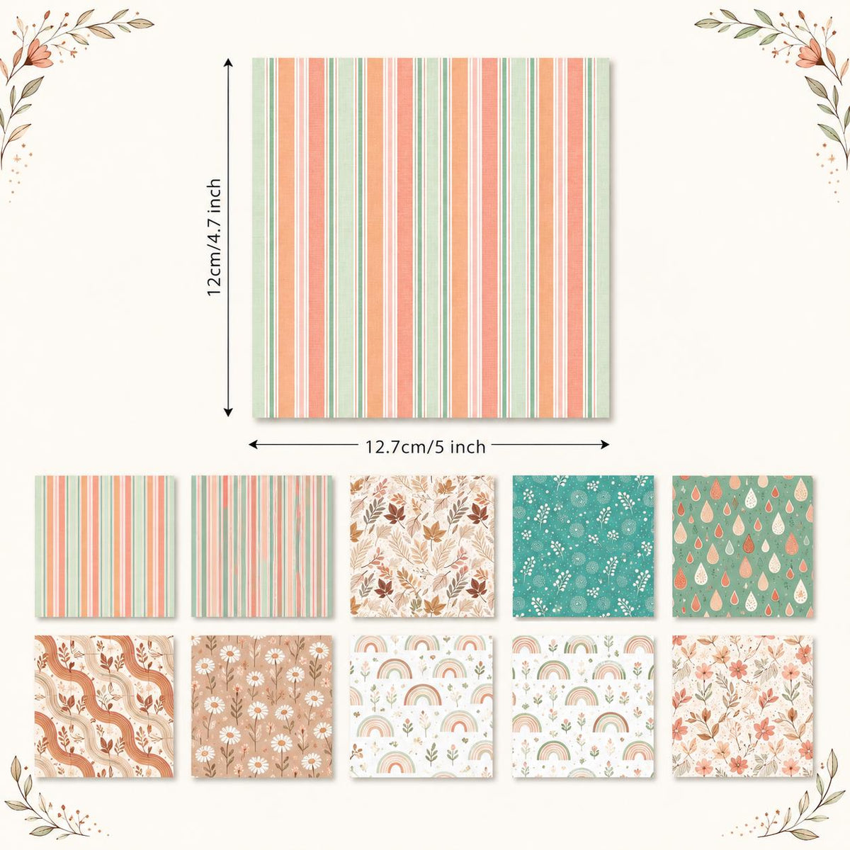10pcs Charm Pack Set Floral Stripe Pattern Vintage Style Handmade DIY with Rich Color and Texture Elements 100% Polyester Patchwork in 10 Design Styles Suitable for Patchwork DIY Craft Projects DIY Wallet Making Gift Giving Bag Making Mother's Day Gift