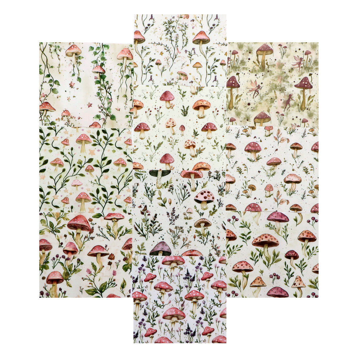 10pcs Charm Pack Set Mushroom Floral Deer Pattern Vintage Style Handmade DIY with Rich Color and Texture Elements 100% Polyester Patchwork in 10 Design Styles Suitable for Patchwork DIY Craft Projects DIY Wallet Making Gift Giving Bag Making Mother's Day