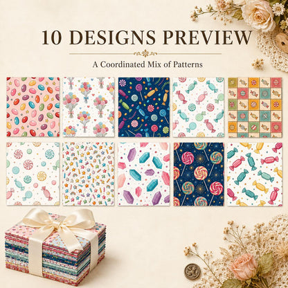 10Pc/Set Candy Series Lollipop Dot Fat Quarter Fabric, Pre-Cut Square Fabric Assort, Fabric Set, Craft Fabric, Handmade DIY Patchwork Fabric,Home Quilting Sewing Fabric, Packaging Fabric, Scrapbooking Craft Hobbyist