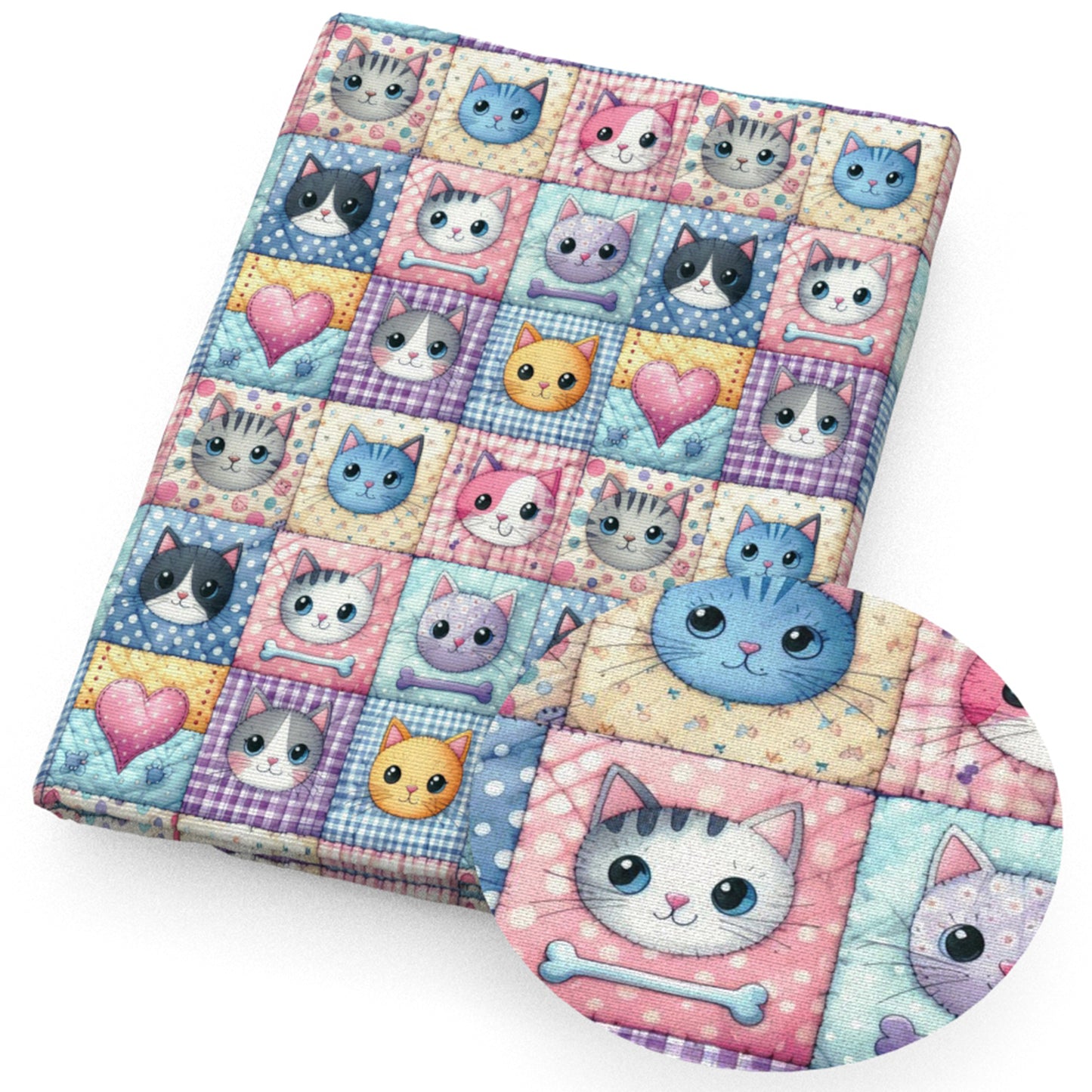cat bonesfish bonesdog bones plaid grid heart love dots spot jitjit fabric