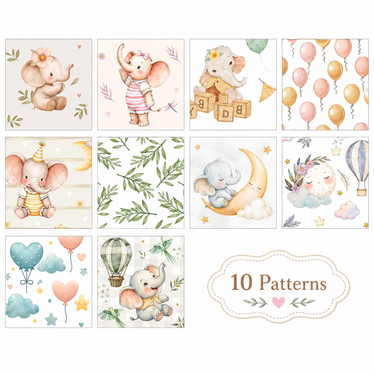 10pcs Vintage Elephant Pattern Jelly Roll Fabric Strips 2.5X19.7inch Pre-cut 100% Polyester for Patchwork Quilts, Table Runners, Placemats, Tote Bags, Storage Pouches, Makeup Bags, Coasters, Quilt Blocks & Binding