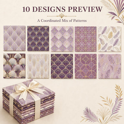 10Pc/Set Purple Series Stripe Leaves Spider Web Fat Quarter Fabric, Pre-Cut Square Fabric Assort, Fabric Set, Craft Fabric, Handmade DIY Patchwork Fabric,Home Quilting Sewing Fabric, Packaging Fabric, Scrapbooking Craft Hobbyist