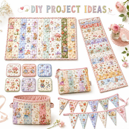 20pcs Vintage Mouse Fruit Jelly Roll Sliced Fabric Strips 2.5X19.7inch Pre-cut Fresh and Delicate Printed Multi-Color 100% Polyester for DIY Handmade Patchwork, Table Runners, Placemats, Tote Bags, Storage Pouches, Makeup Bags, Coasters, Quilt Blocks