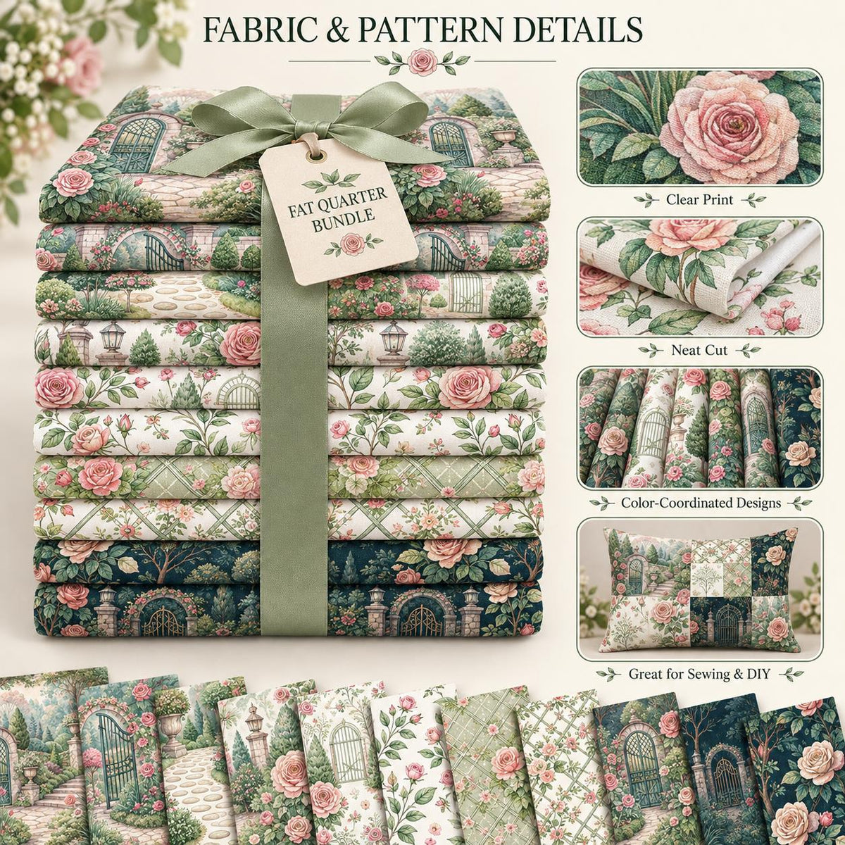 10Pc/Set Flower Tree House Series Fat Quarter Fabric, Pre-Cut Square Fabric Assort, Fabric Set, Craft Fabric, Handmade DIY Patchwork Fabric,Home Quilting Sewing Fabric, Packaging Fabric, Scrapbooking Craft Hobbyist