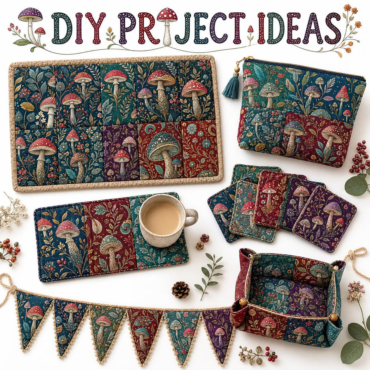 10Pc/Set Mushroom Series Flower Fat Quarter Fabric, Pre-Cut Square Fabric Assort, Fabric Set, Craft Fabric, Handmade DIY Patchwork Fabric,Home Quilting Sewing Fabric, Packaging Fabric, Scrapbooking Craft Hobbyist