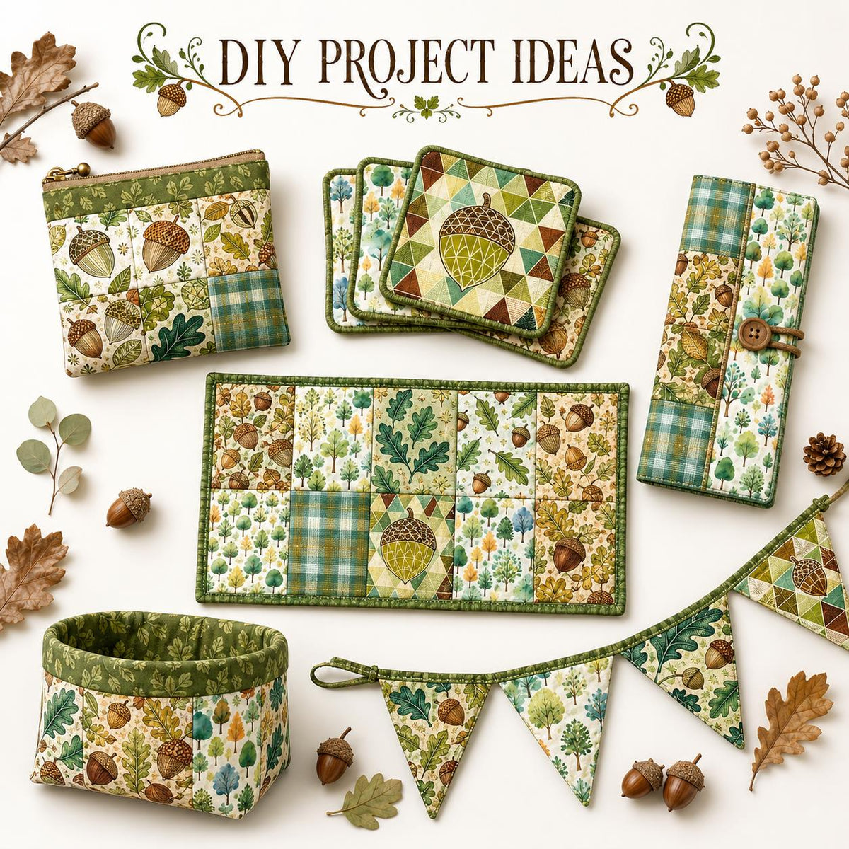 10pcs Charm Pack Set Pinecones Autumn Vintage Style Pattern Handmade DIY with Rich Color and Texture Elements 100% Polyester Patchwork in 10 Design Styles Suitable for Patchwork DIY Craft Projects DIY Wallet Making Gift Giving Bag Making Mother's Day Gift