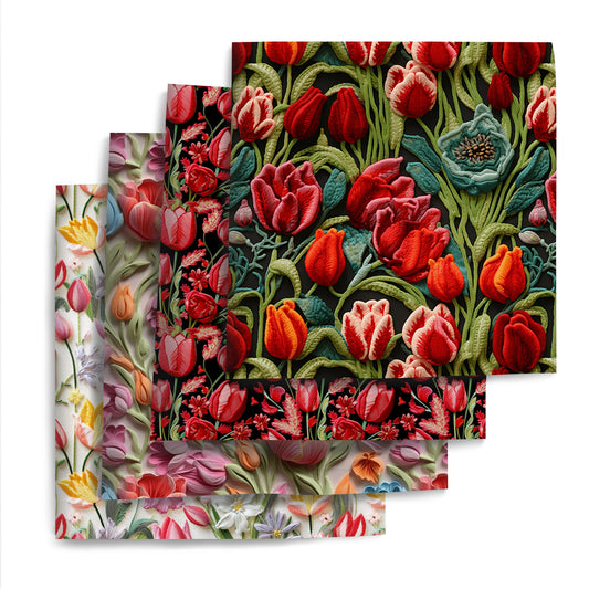 4Pc/set 7.87x7.87inch(20x20cm) tulip Imitation embroidery series Precut Quilting Fabric Fat Quarter Fabric Bundle