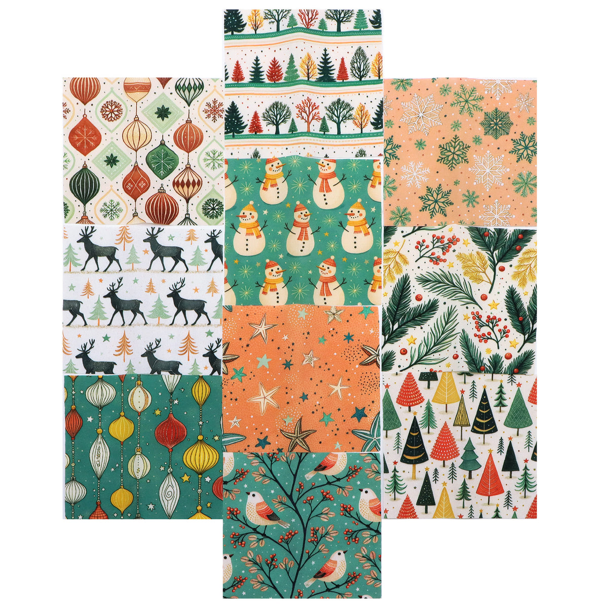 10Pc/Set Christmas Series Star Dot Stripe Bird Deer Tree Fat Quarter Fabric, Pre-Cut Square Fabric Assort, Fabric Set, Craft Fabric, Handmade DIY Patchwork Fabric,Home Quilting Sewing Fabric, Packaging Fabric, Scrapbooking Craft Hobbyist