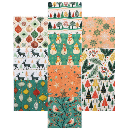 10Pc/Set Christmas Series Star Dot Stripe Bird Deer Tree Fat Quarter Fabric, Pre-Cut Square Fabric Assort, Fabric Set, Craft Fabric, Handmade DIY Patchwork Fabric,Home Quilting Sewing Fabric, Packaging Fabric, Scrapbooking Craft Hobbyist