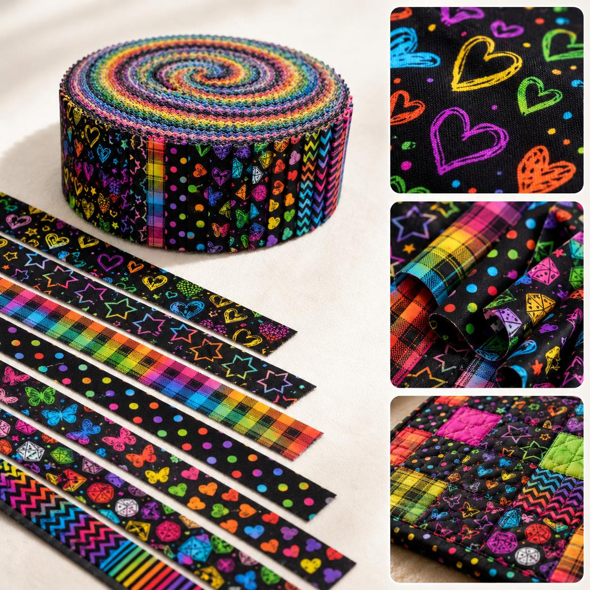 10Pc/Set, Making 10 Images 1pc Each, Each Size: 6.3*50cm Dark Series Dots Butterfly Iridescent Series Sliced Fabric Set Style Combination, Polyester Jelly Roll Fabric Strips, Pre-Cut Quilting Squares, For Quilting DIY, Handicrafts And Sewing, Blankets, Ru