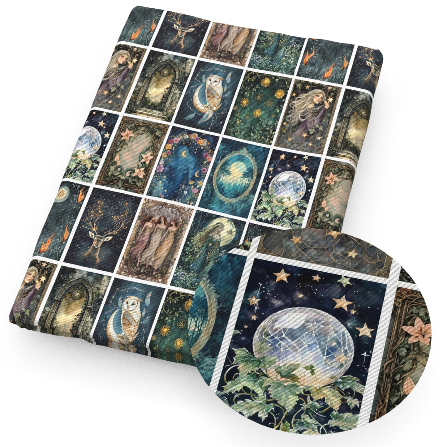 tarot card owl deerreindeer giraffe flowerfloral star starfish moon fabric