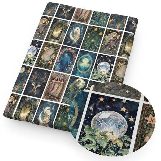 tarot card owl deerreindeer giraffe flowerfloral star starfish moon fabric