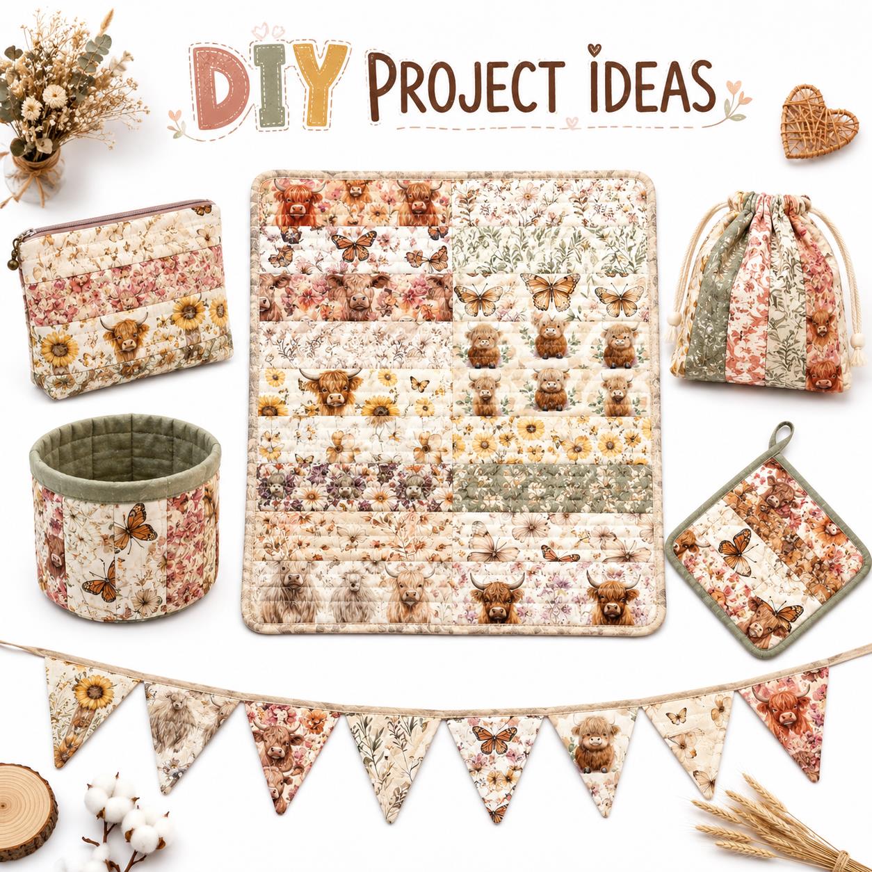 10Pc/Set, Making 10 Images 1pc Each, Each Size: 6.3*50cm Floral Butterfly Cow Series Sliced Fabric Set Style Combination, Polyester Jelly Roll Fabric Strips, Pre-Cut Quilting Squares, For Quilting DIY, Handicrafts And Sewing, Blankets, Rugs