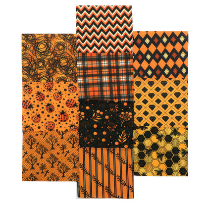 10Pc/Set Autumn Orange Series Ladybug Stripe Bee Dot Hexagon Fat Quarter Fabric, Pre-Cut Square Fabric Assort, Fabric Set, Craft Fabric, Handmade DIY Patchwork Fabric,Home Quilting Sewing Fabric, Packaging Fabric, Scrapbooking Craft Hobbyist