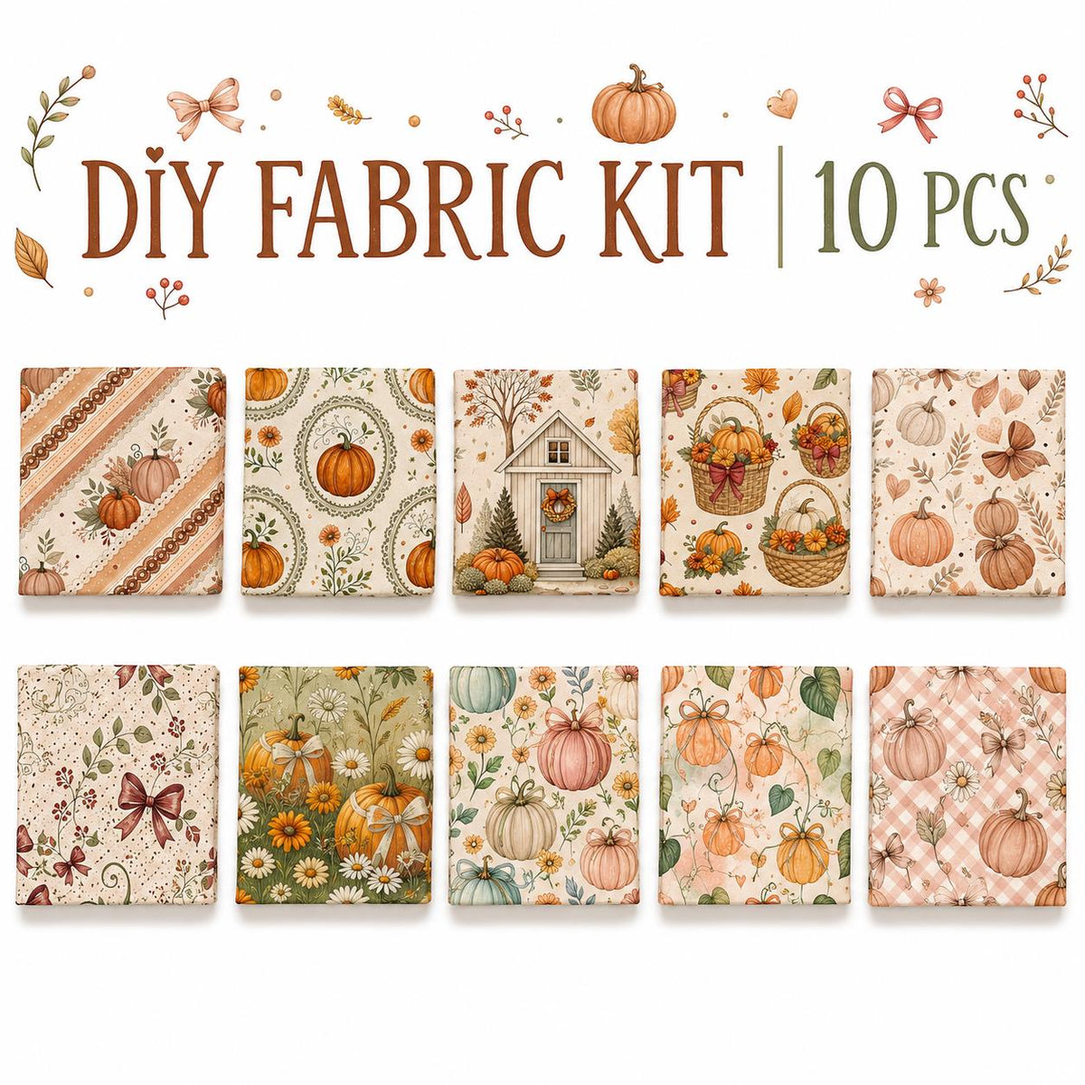 10pcs Charm Pack Set Pumpkin Autumn Pattern Vintage Style Handmade DIY with Rich Color and Texture Elements 100% Polyester Patchwork in 10 Design Styles Suitable for Patchwork DIY Craft Projects DIY Wallet Making Gift Giving Bag Making Mother's Day Gift