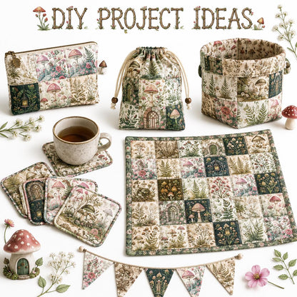 10pcs Charm Pack Set Mushroom Pattern 100% Polyester Patchwork in 10 Design Styles, Ready-to-Sew Without Cutting, Suitable For Patchwork Wallet Making Gift Giving Tote Bags Coasters DIY Craft Projects