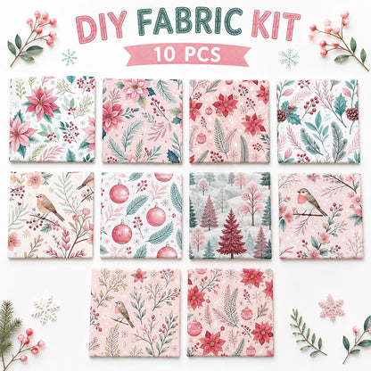 10Pc/Set Christmas Series Bird Flower Holly Pinecones Fat Quarter Fabric, Pre-Cut Square Fabric Assort, Fabric Set, Craft Fabric, Handmade DIY Patchwork Fabric,Home Quilting Sewing Fabric, Packaging Fabric, Scrapbooking Craft Hobbyist