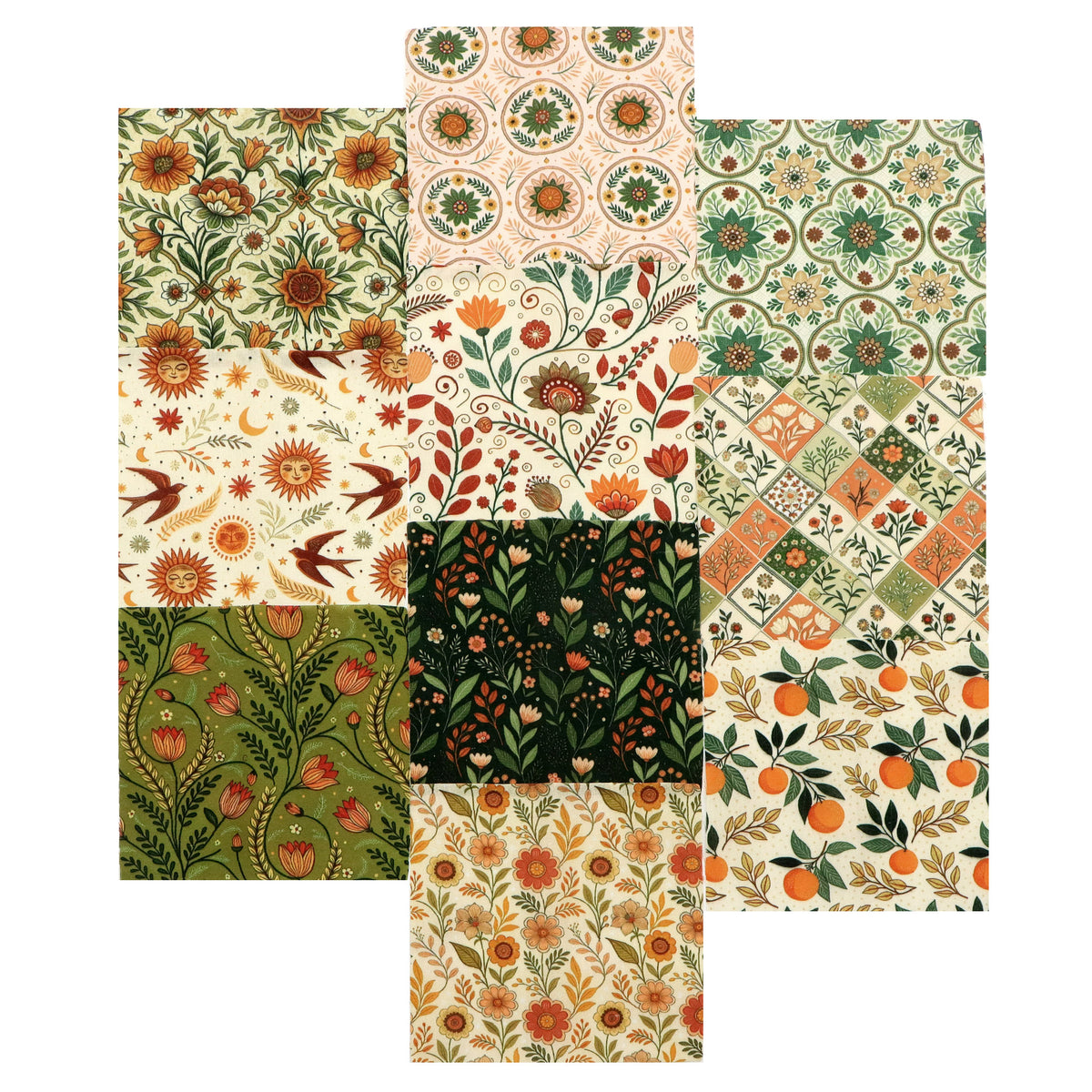 10pcs Charm Pack Set Floral Pattern 100% Polyester Patchwork in 10 Design Styles, Ready-to-Sew Without Cutting, Suitable For Patchwork Wallet Making Gift Giving Tote Bags Coasters DIY Craft Projects