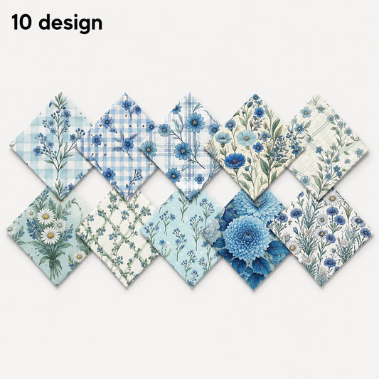 10Pc/Set Flower Blue Series Fat Quarter Fabric, Pre-Cut Square Fabric Assort, Fabric Set, Craft Fabric, Handmade DIY Patchwork Fabric,Home Quilting Sewing Fabric, Packaging Fabric, Scrapbooking Craft Hobbyist