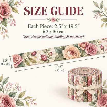 10pcs Vintage Floral Pattern Jelly Roll Fabric Strips 2.5X19.7inch Pre-Cut 100% Polyester For Patchwork Quilts, Table Runners, Placemats, Tote Bags, Storage Pouches, Makeup Bags, Coasters, Quilt Blocks & Binding