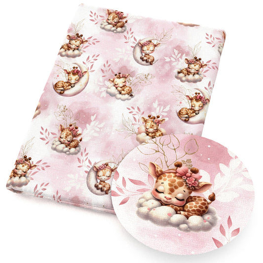deerreindeer giraffe moon cloud pink series fabric