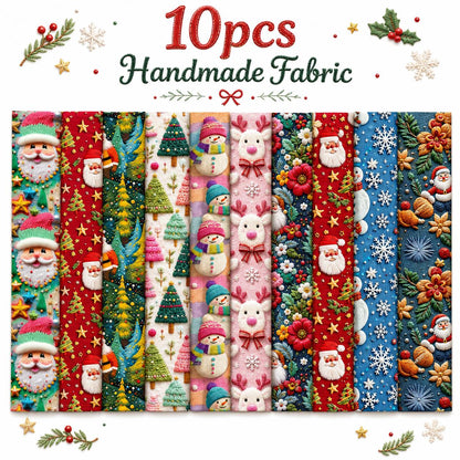 10pcs Vintage 2D Flat Christmas Santa Snowman Jelly Roll Fabric Strips 2.5X19.7inch Pre-cut 100% Polyester for Patchwork Quilts, Table Runners, Placemats, Tote Bags, Storage Pouches, Makeup Bags, Coasters, Quilt Blocks & Binding Multi-color