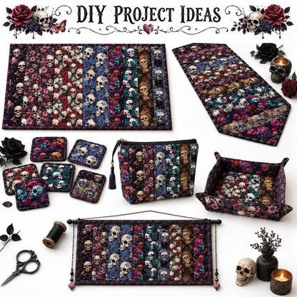 10pcs Skull Halloween Pattern Jelly Roll Fabric Strips 2.5X19.7inch Pre-cut 100% Polyester for Patchwork Quilts, Table Runners, Placemats, Tote Bags, Storage Pouches, Makeup Bags, Coasters, Quilt Blocks & Binding