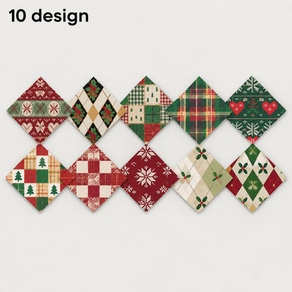 10Pc/Set Christmas Series Stripe Heart Plaid Holly Pinecones Fat Quarter Fabric, Pre-Cut Square Fabric Assort, Fabric Set, Craft Fabric, Handmade DIY Patchwork Fabric,Home Quilting Sewing Fabric, Packaging Fabric, Scrapbooking Craft Hobbyist