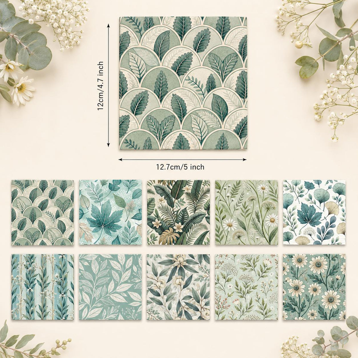 10pcs Charm Pack Set Leaf Pattern Vintage Style Handmade DIY with Rich Color and Texture Elements 100% Polyester Patchwork in 10 Design Styles Suitable for Patchwork DIY Craft Projects DIY Wallet Making Gift Giving Bag Making Mother's Day Gift