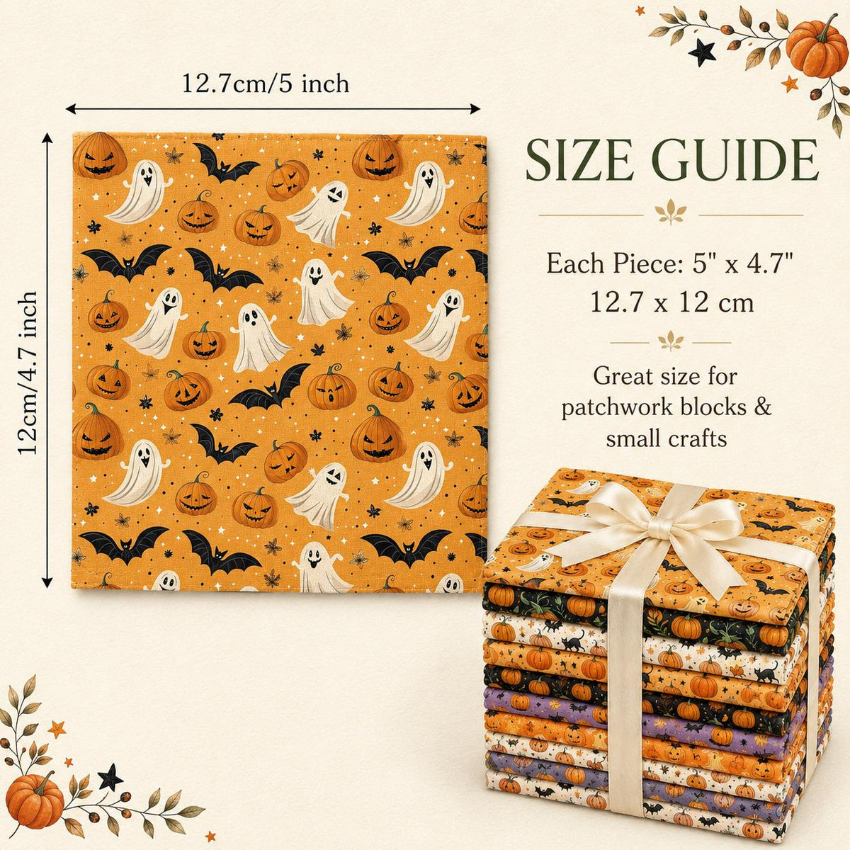 10pcs Charm Pack Set Halloween Pumpkin Ghost Pattern Vintage Style Handmade DIY with Rich Color and Texture Elements 100% Polyester Patchwork in 10 Design Styles Suitable for Patchwork DIY Craft Projects DIY Wallet Making Gift Giving Bag Making Mother's D