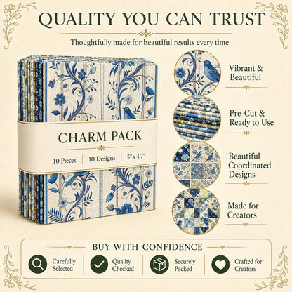 10Pc/Set Blue Flower Bird Series Fat Quarter Fabric, Pre-Cut Square Fabric Assort, Fabric Set, Craft Fabric, Handmade DIY Patchwork Fabric,Home Quilting Sewing Fabric, Packaging Fabric, Scrapbooking Craft Hobbyist