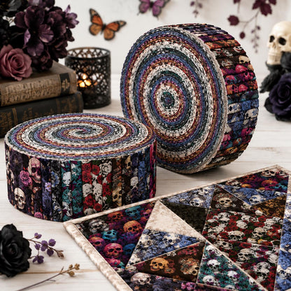 10pcs Skull Halloween Pattern Jelly Roll Fabric Strips 2.5X19.7inch Pre-cut 100% Polyester for Patchwork Quilts, Table Runners, Placemats, Tote Bags, Storage Pouches, Makeup Bags, Coasters, Quilt Blocks & Binding