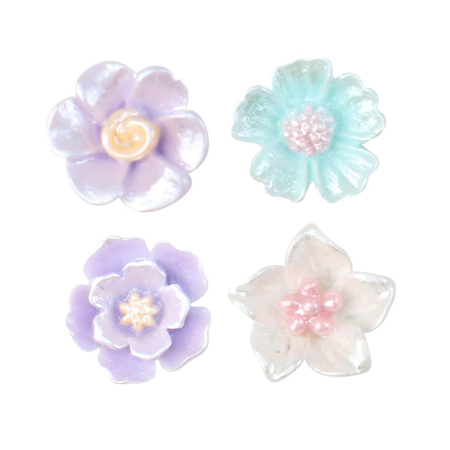 10pcs Pearlescent Flower Shaped 3D Acrylic Resin Cabochon Charms Ornament DIY Creative Phone Shell Case Keychain Fridge Patches Decors Accessories