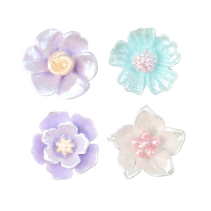 10pcs Pearlescent Flower Shaped 3D Acrylic Resin Cabochon Charms Ornament DIY Creative Phone Shell Case Keychain Fridge Patches Decors Accessories