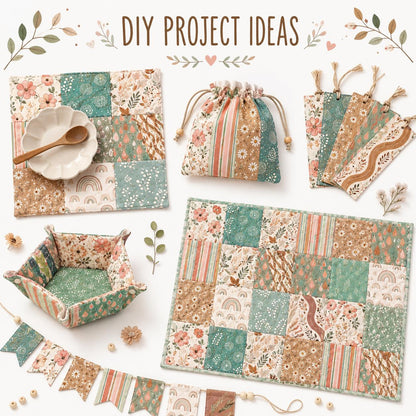 10pcs Charm Pack Set Floral Stripe Pattern Vintage Style Handmade DIY with Rich Color and Texture Elements 100% Polyester Patchwork in 10 Design Styles Suitable for Patchwork DIY Craft Projects DIY Wallet Making Gift Giving Bag Making Mother's Day Gift