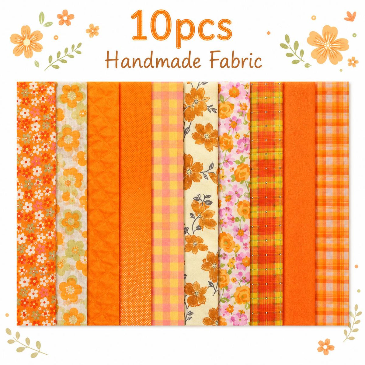 10Pc/Set, Making 10 Images 1pc Each, Each Size: 6.3*50cm Floral Orange Autumn Series Sliced Fabric Set Style Combination, Polyester Jelly Roll Fabric Strips, Pre-Cut Quilting Squares, For Quilting DIY, Handicrafts And Sewing, Blankets, Rugs, Interior Deco